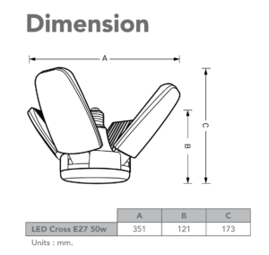 ขนาดหลอดไฟ LED 50W EVE CROSS